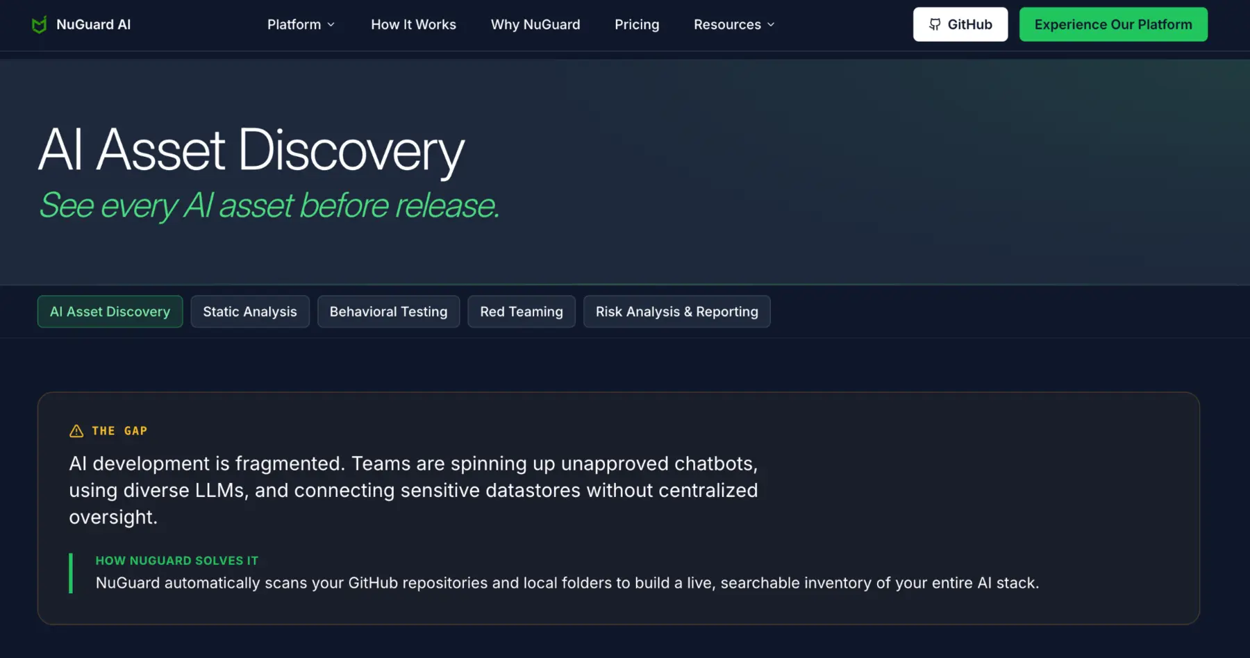 NuGuard AI Asset Discovery product page